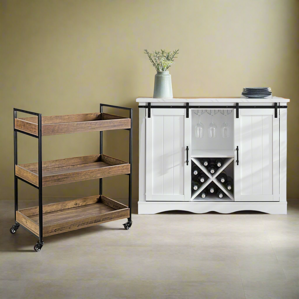 MerryLuk Buffet Sideboard Storage Cabinet with 3 Tier Bar Cart