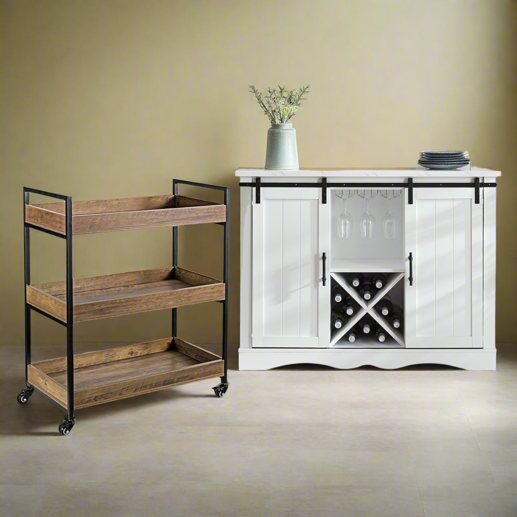 MerryLuk Buffet Sideboard Storage Cabinet with 3 Tier Bar Cart