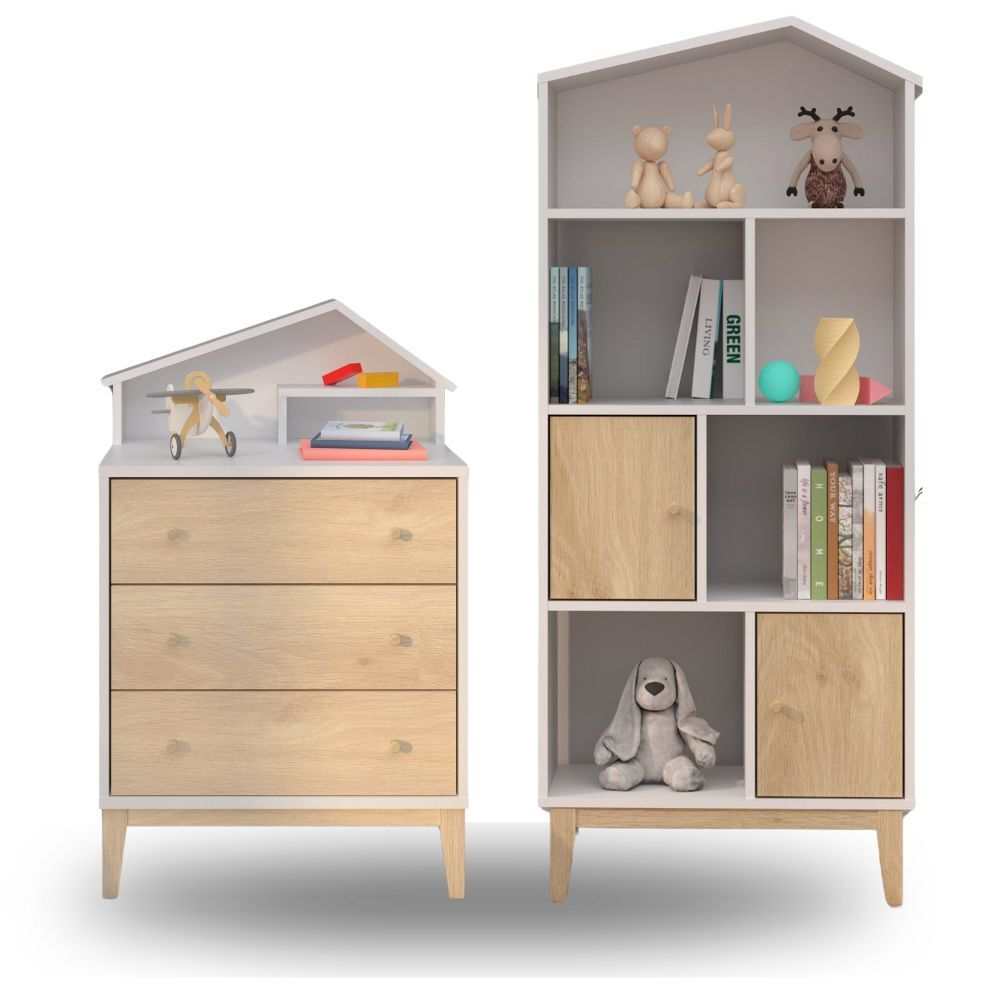 MerryLuk House Kid Chest of 3 Drawers and House Kid Display Bookshelf