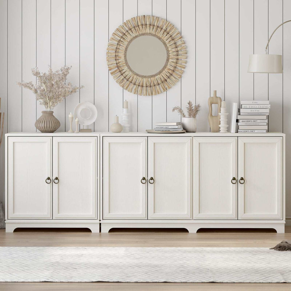 White Extremely Long and Compact Sideboards With 6 Doors | A Stylish Storage Sideboard