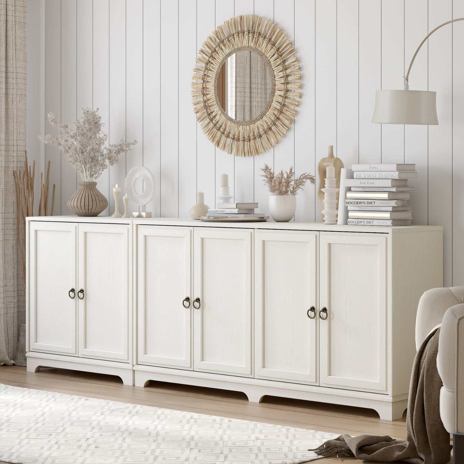 White Extremely Long and Compact Sideboards With 6 Doors | A Stylish Storage Sideboard