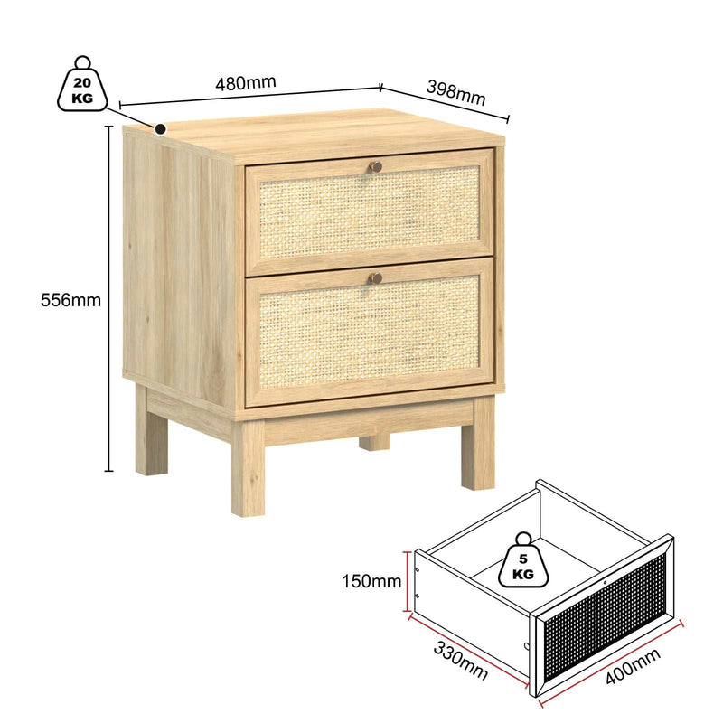 BALLINA 2-Drawer Bedside Table - Elevate Your Bedroom Decor