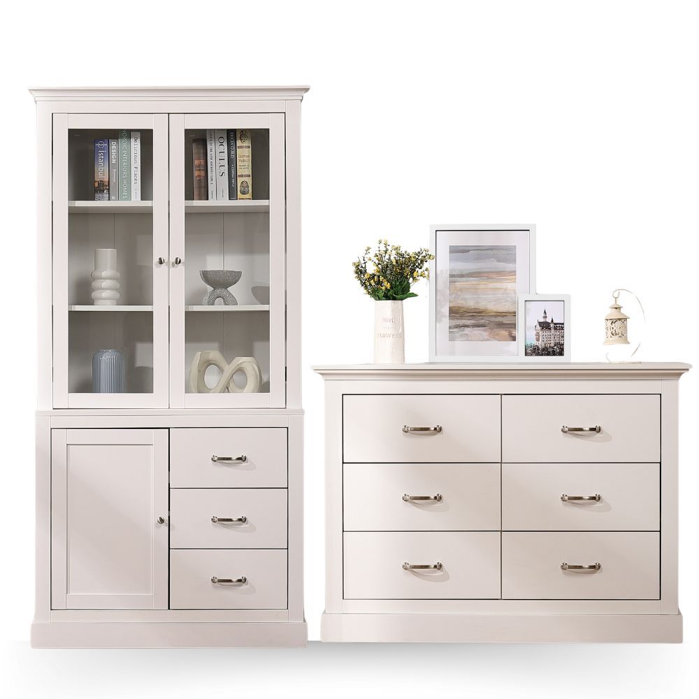 MerryLuk Ashford Chest of 6 Drawers White + Ashford Display Storage Cabinet