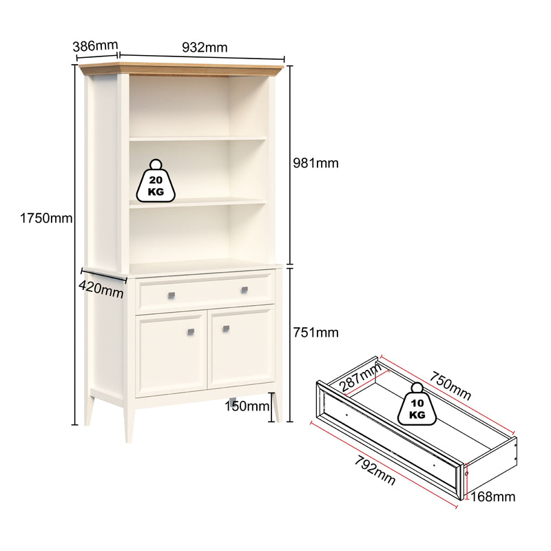 MerryLuk Coogee Display Cabinet Bookshelves Storage Hutch 2 Door 1 Drawer