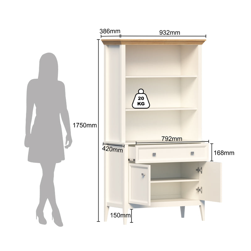 MerryLuk Coogee Display Cabinet Bookshelves Storage Hutch 2 Door 1 Drawer