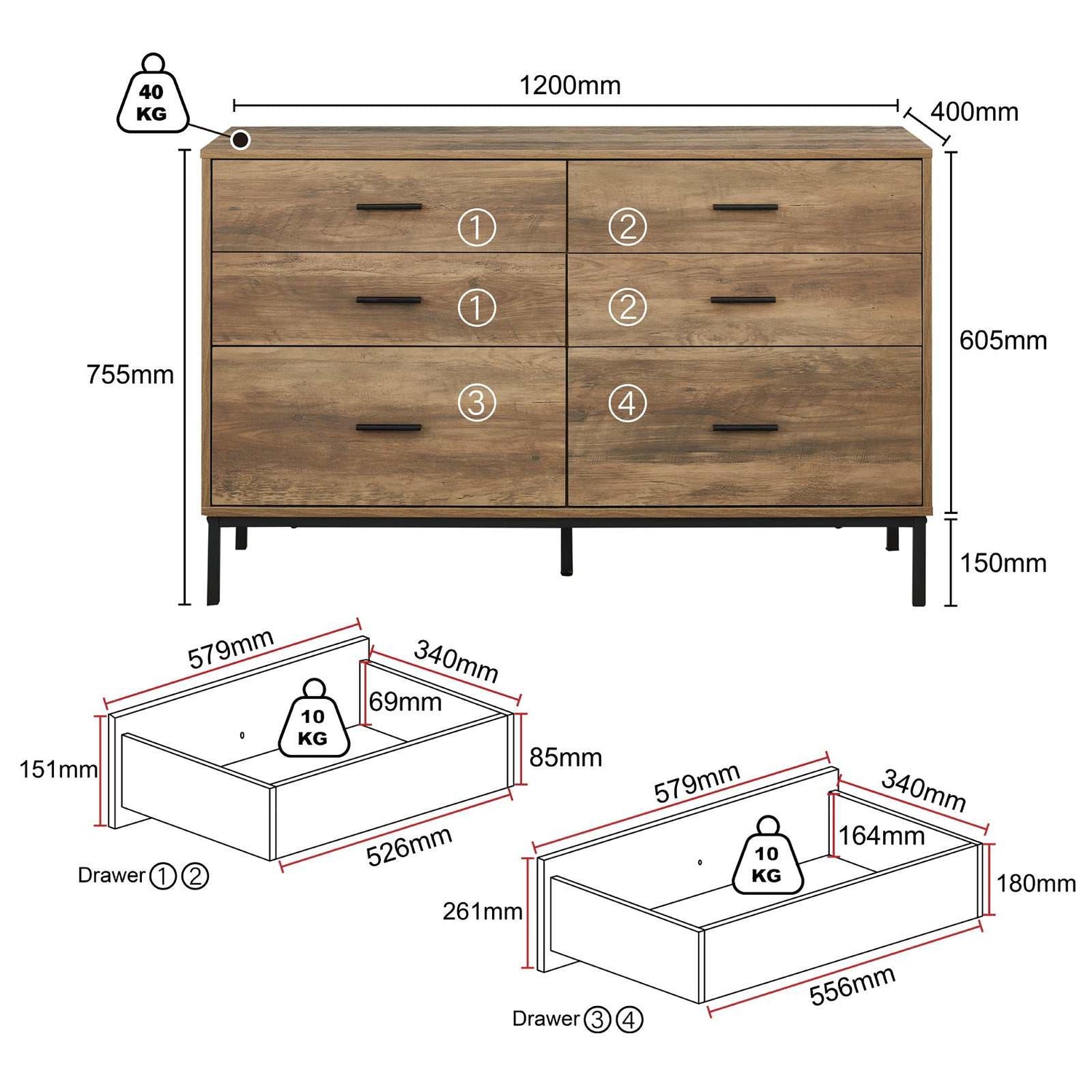 6 drawers dresser