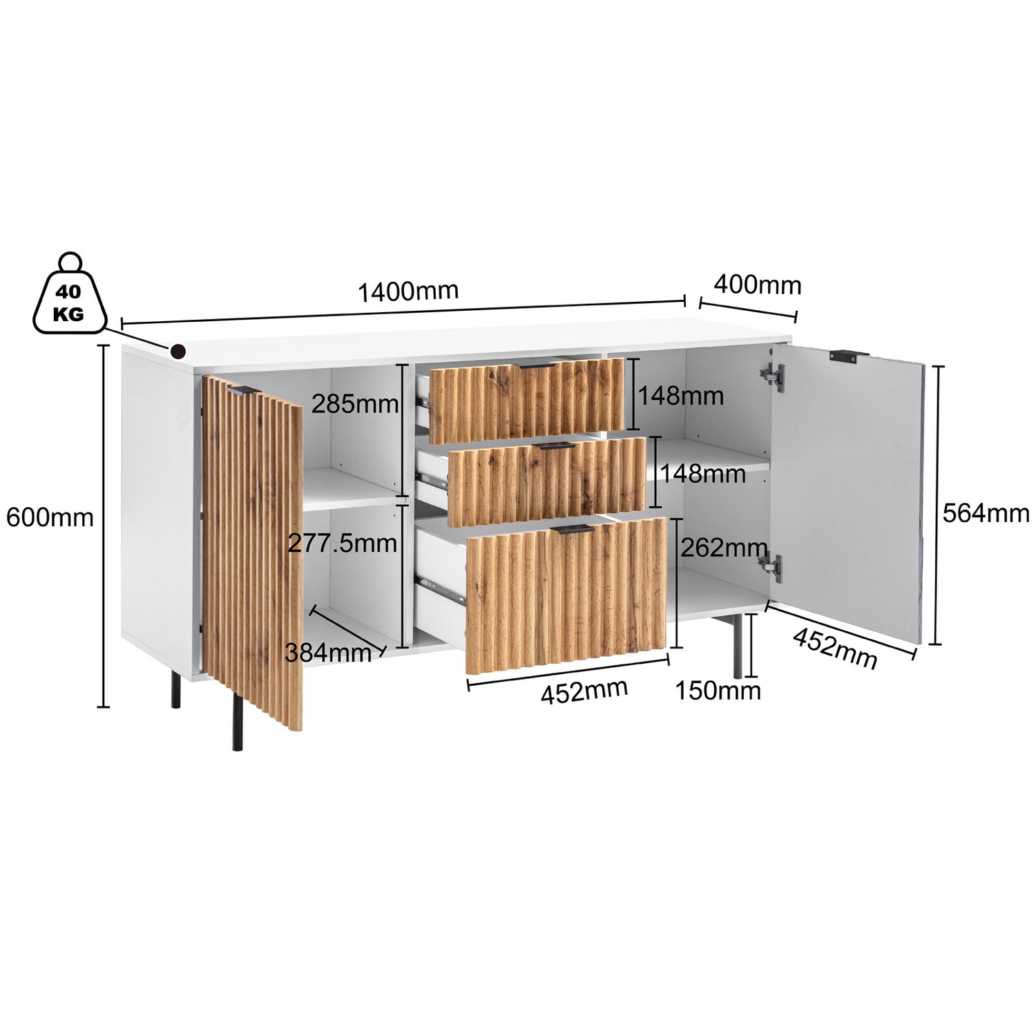 MerryLuk Chelsea Sideboard Buffet 3 Drawer 2 Door Storage Cabinet