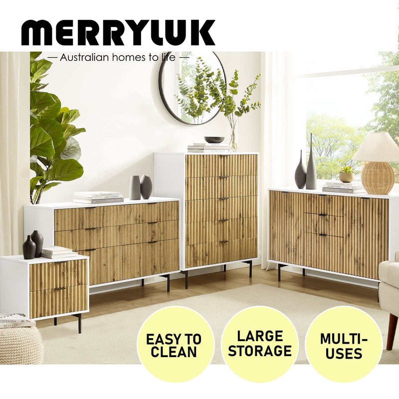 MerryLuk Chelsea Buffet Sideboard, Chest of 6 Drawer, Chest of 5 Drawer, Bedside Table Bundle