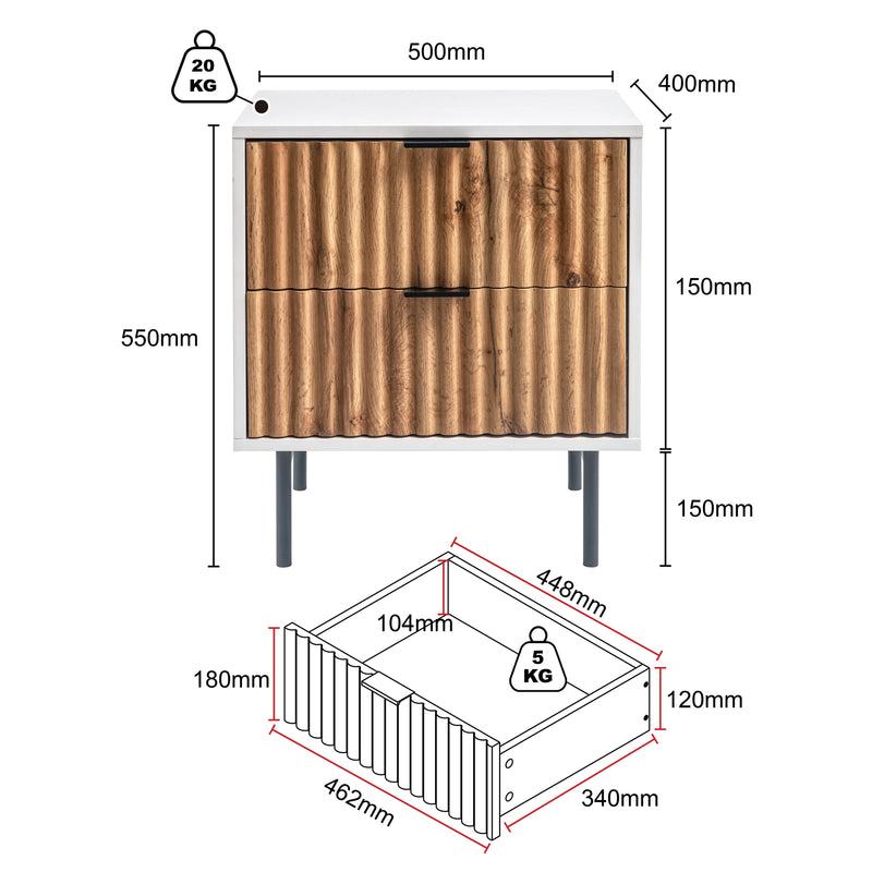 MerryLuk Chelsea Chest of 5 Drawers, 2 x Bedside Tables Bundle